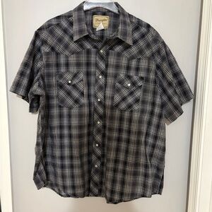 Vintage Wrangler Men's Gray and Black Plaid Pearl Snap Shirt